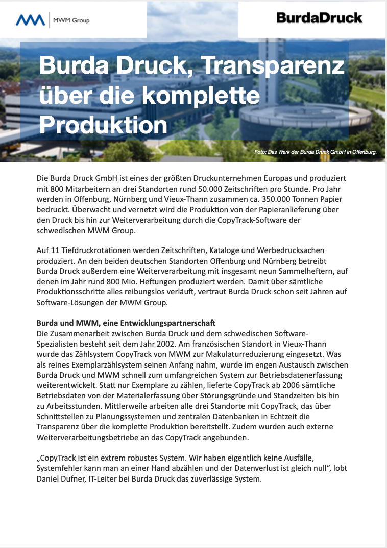 Digitalisierung von Produktionsdaten mit MWM CopyTrack