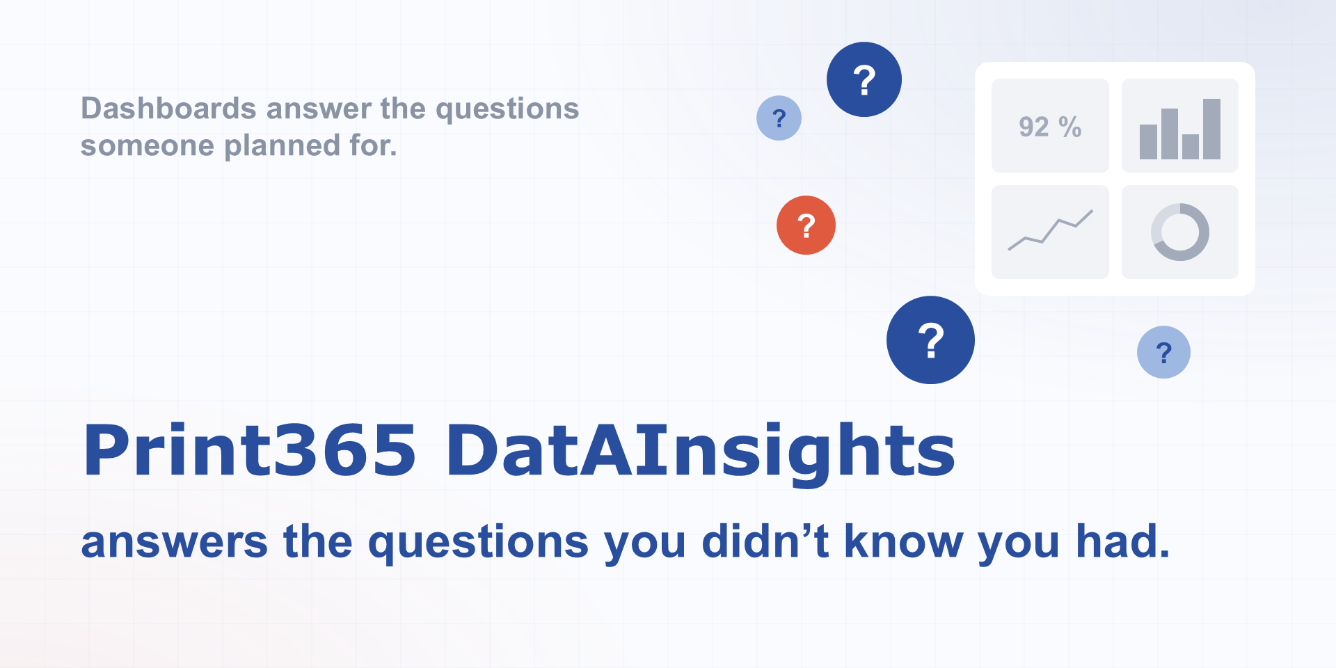 Dashboards beantworten die Fragen, die jemand geplant hat. Print365 DatAInsights beantwortet die Fragen, an die noch niemand gedacht hat.